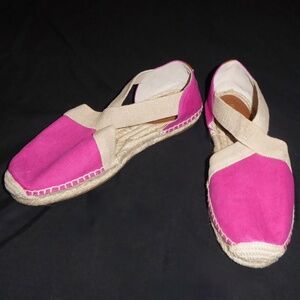 WOMENS MICHAEL KORS DANA ESPADRILLE PINK RASPBERRY BEIGE CANVAS SHOES SIZE 9.5